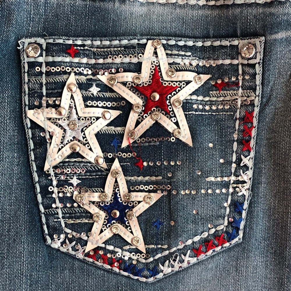 Sky nwt size 11 / 30 Bootcut Jeans with Red, White & Blue Star Pockets - Picture 3 of 6